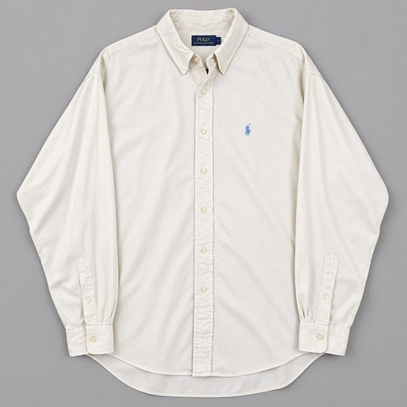 Ralph Lauren Other - Ralph Lauren Mens XL Button Down Shirt Cream Cotton Long Sleeve Blue Pony Logo